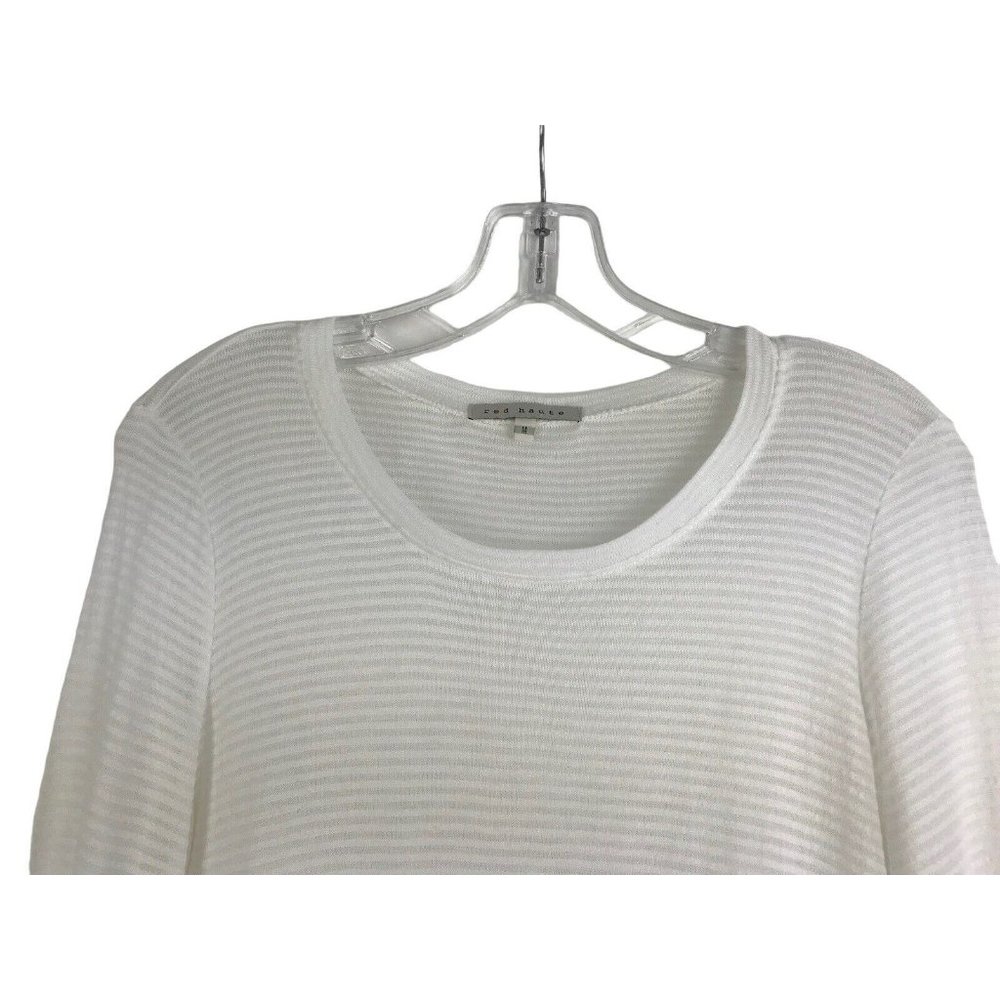RED HAUTE Shirt Womens Size Medium M White‎ Striped Sheer Long Sleeves Top - Picture 4 of 10